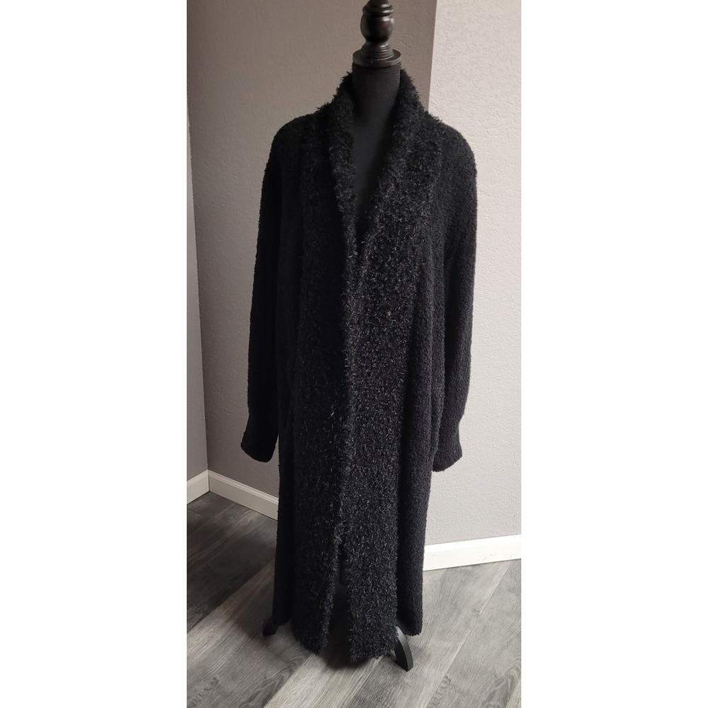 VTG Sideffects Plus Black Fuzzy Knit Duster Cardigan Maxi Sweater Coat Womens 1X